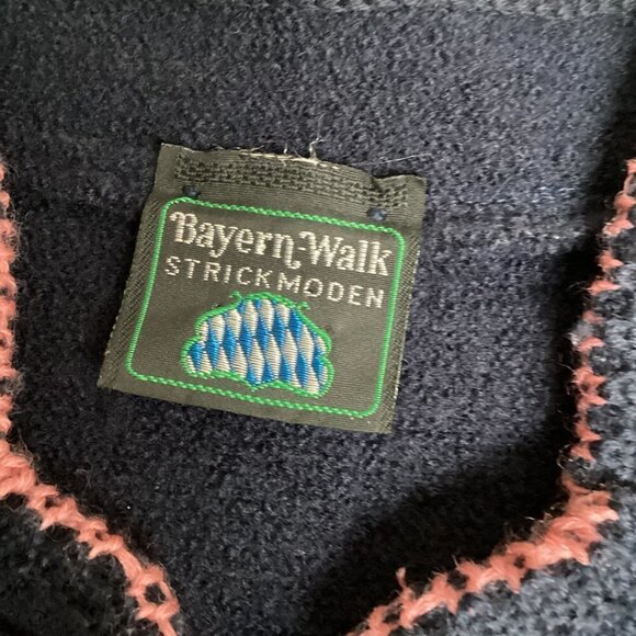VTG Bayern-Walk Pure Wool Lady Jacket/Cardigan Navy Blue & Pink M #260C - Picture 11 of 12